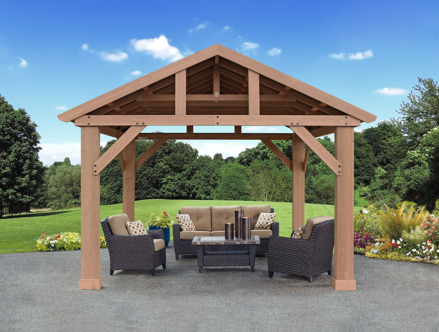 14 x 12 Wood Pavilion With Aluminum Roof 14 x 12 Wood Pavilion With Aluminum Roof