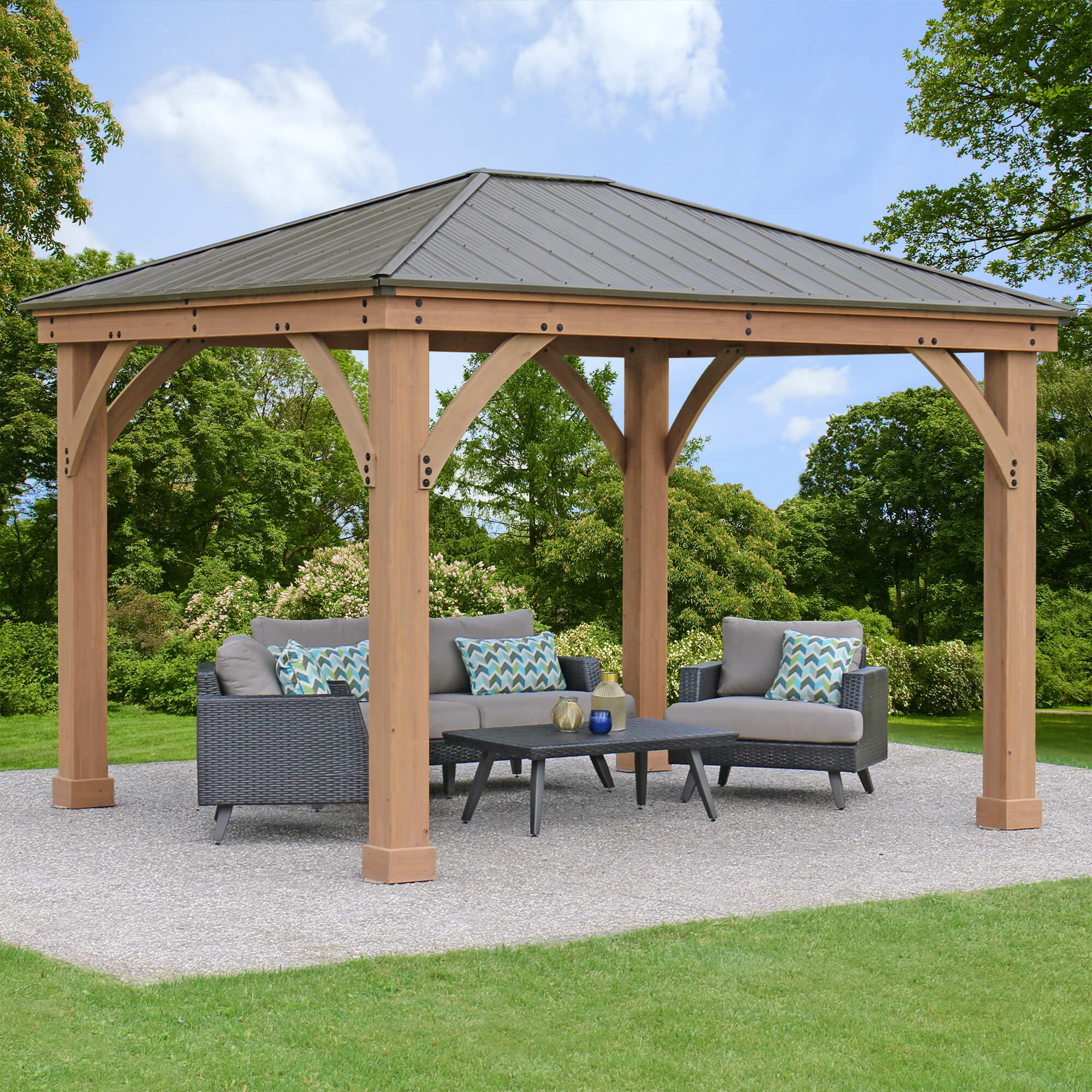 12 x 10 Wood Gazebo with Aluminum Roof (Costco) 12 x 10 Wood Gazebo with Aluminum Roof (Costco)