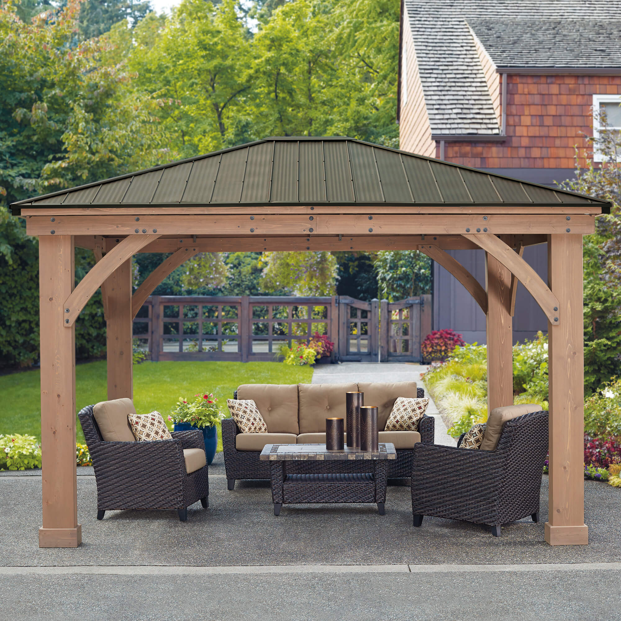 12 x 14 Wood Gazebo with Aluminum Roof