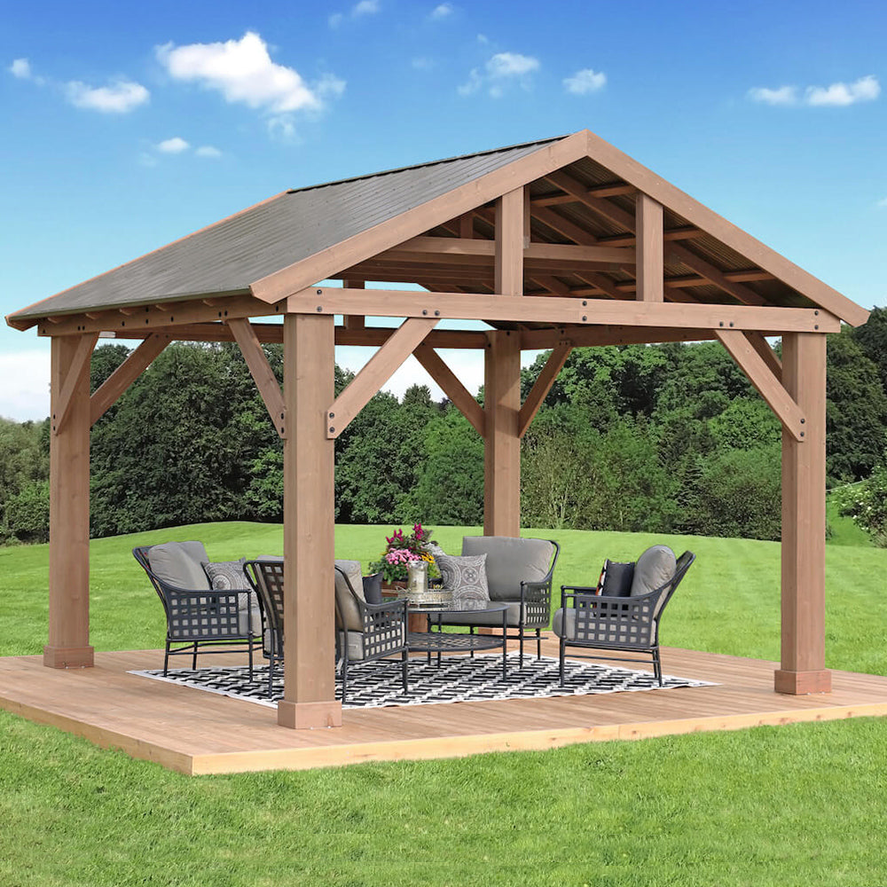 14 x 12 Wood Pavilion With Aluminum Roof