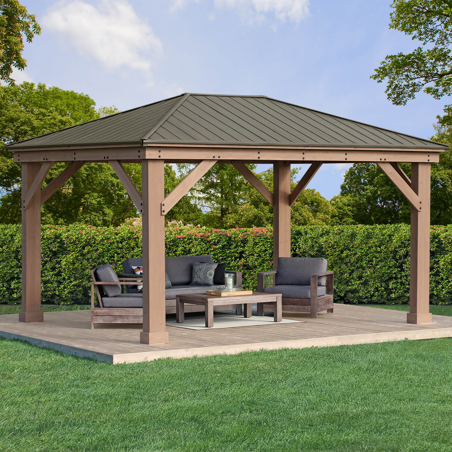 12 x 16 Wood Gazebo With Aluminum Roof (Costco)